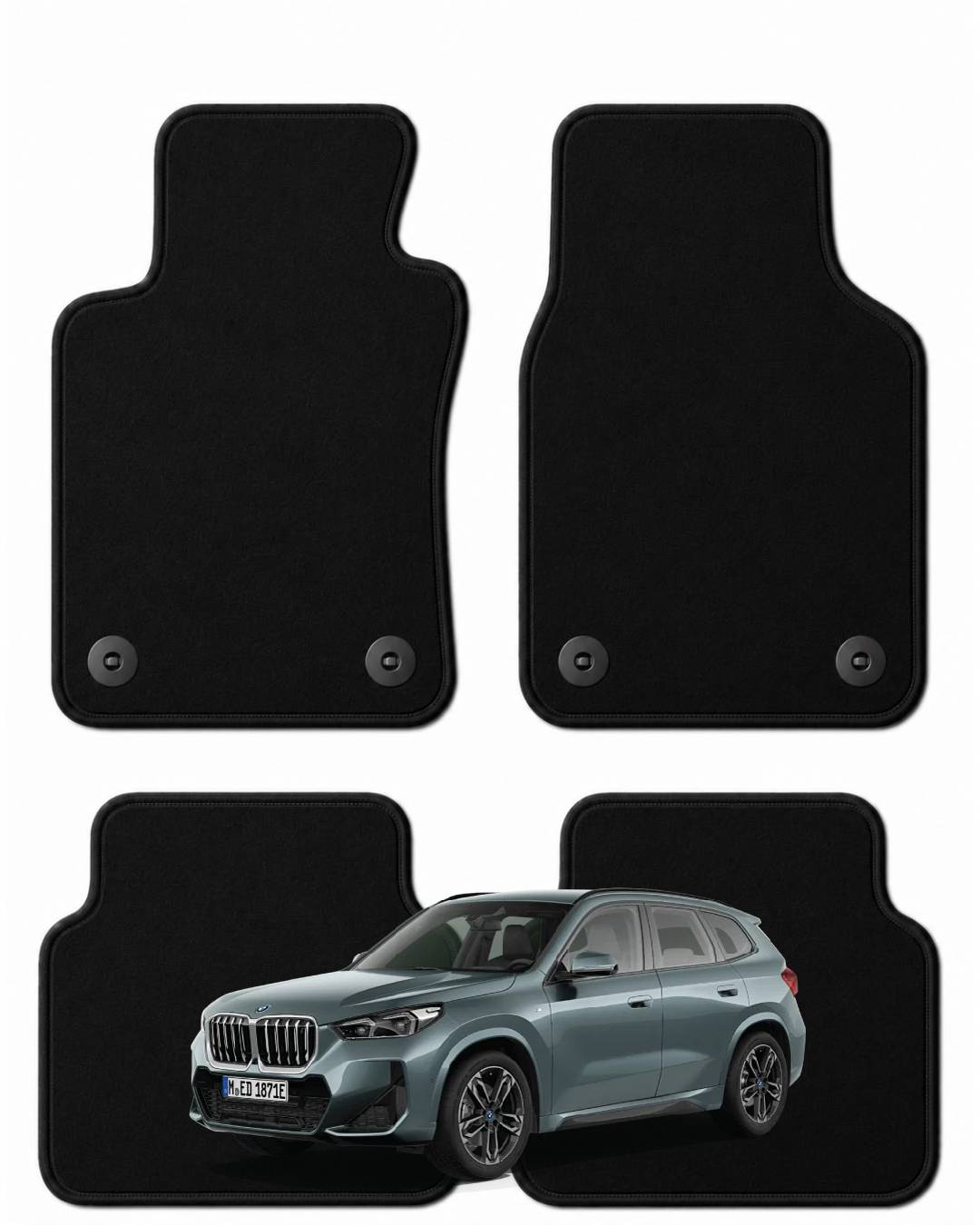 Bmw iX1 Paspas Tam Uyumlu Premium Velür Oto Halı Paspas 4'lü Set Kaymaz Taban Siyah | Kişiselleştirilebilir